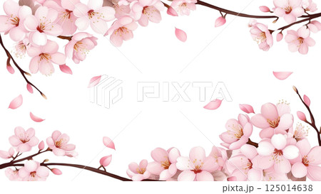 満開の桜の花のフレームイラスト 125014638