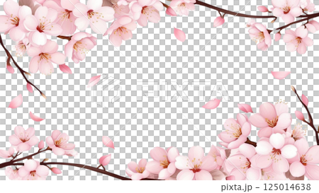 満開の桜の花のフレームイラスト 125014638