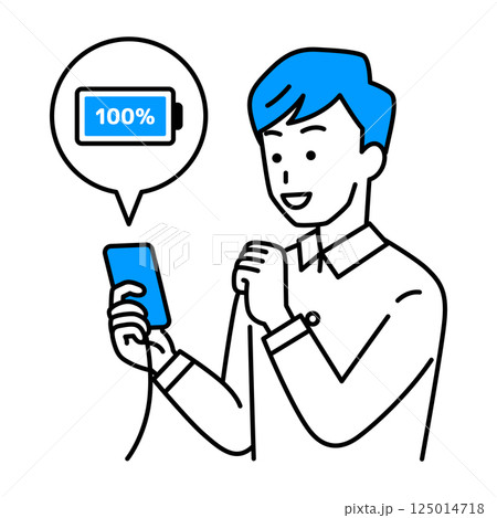 スマートフォンを充電するカジュアルな男性 スマートフォンを充電するカジュアルな男性 125014718