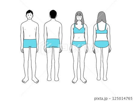 アンダーウェア姿の男女の全身イラスト　正面　背面 125014765