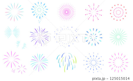 カラフルな花火のイラストセット カラフルな花火のイラストセット 125015014
