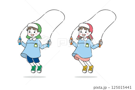 縄跳びをするキッズ イラスト 4C 125015441