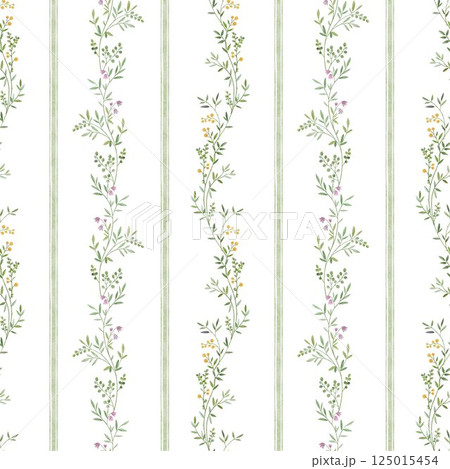 Fashion stylish vertical striped floral pattern with floral motifs. modern plant pattern for fashion, fabric, textile, wallpaper. Vintage striped pattern 125015454