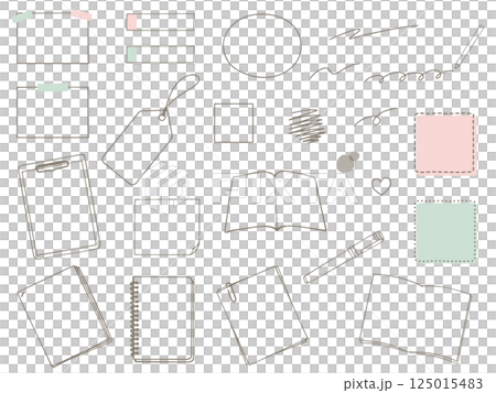 Cute stationery doodle style line drawing illustration material set 125015483