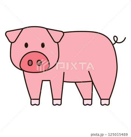 PIG cute animal illustration farm domesticated pet doodle kawaii drawing Japanese style kiddy smile happy playful decorative element object isolated 125015489