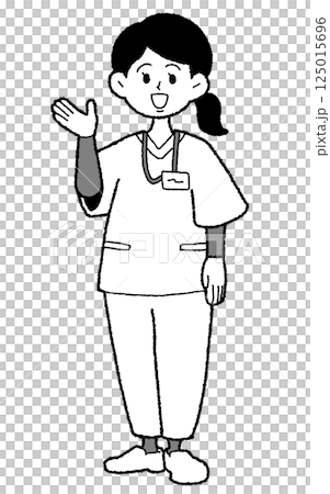 手繪風格穿著手術服的女醫師單色點這裡 手繪風格穿著手術服的女醫師單色點這裡 125015696