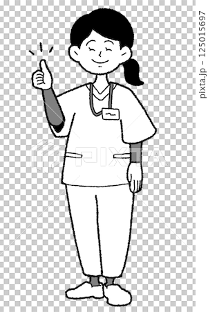手繪風格女醫生穿著手術服單色豎起大拇指 125015697