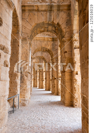 Stone arched gallery in Amphitheater of El Djem, Tunisia Stone arched gallery in Amphitheater of El Djem, Tunisia 125016019