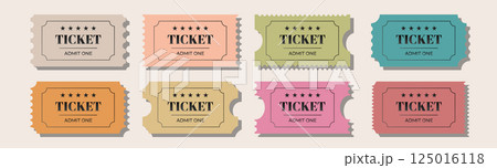 Colorful ticket designs for events featuring various styles and layouts Colorful ticket designs for events featuring various styles and layouts 125016118