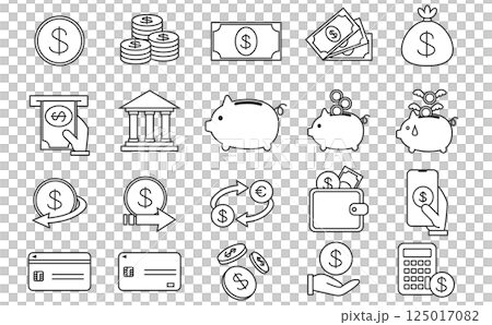 お金、資産に関する白黒のアイコン 125017082