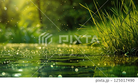 Grass and water harmony. Generative AI 125017490