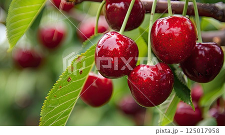 Ripe cherry on tree. Generative AI 125017958