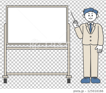 ホワイトボードの前で説明するスーツ姿の男性 125018166