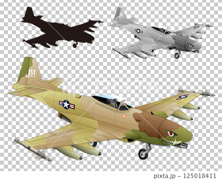 レトロな米軍P-51マスタングを現代的軽ジェット戦闘攻撃機に進化させた迷彩塗装版オリジナルイラスト 125018411