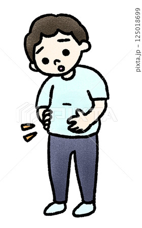 お腹を気にする男性の手描きイラスト お腹を気にする男性の手描きイラスト 125018699