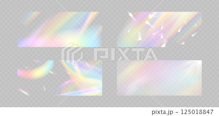 Blurred rainbow refraction overlay effect. Light lens prism effect on transparent background. Holographic reflection, crystal flare leak shadow overlay. Vector abstract illustration. Blurred rainbow refraction overlay effect. Light lens prism effect on transparent background. Holographic reflection, crystal flare leak shadow overlay. Vector abstract illustration. 125018847