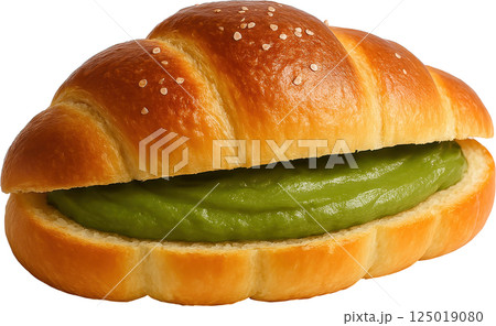 Freshly baked Shio Pan bread roll with green tea filling 125019080