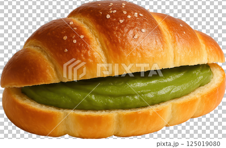 Freshly baked Shio Pan bread roll with green tea filling 125019080