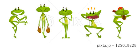 Cute Green Frog Croaking and Leaping Animal Vector Set Cute Green Frog Croaking and Leaping Animal Vector Set 125019229