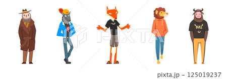 Funny Animal Character Wearing Different Clothes Vector Set 125019237