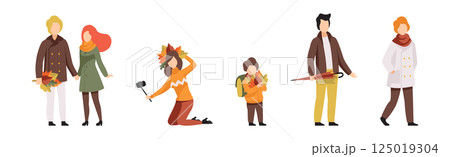 People Character in Autumn Walking Outdoor Vector Set People Character in Autumn Walking Outdoor Vector Set 125019304