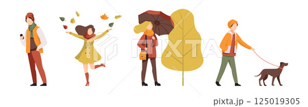 People Character in Autumn Walking Outdoor Vector Set People Character in Autumn Walking Outdoor Vector Set 125019305