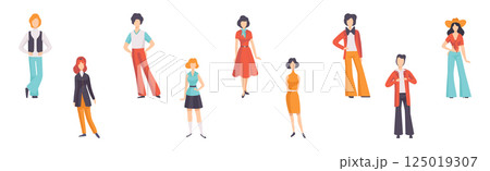 Young Man and Woman Wearing Vintage Retro Clothing Vector Set Young Man and Woman Wearing Vintage Retro Clothing Vector Set 125019307