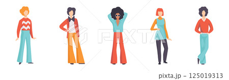 Young Man and Woman Wearing Vintage Retro Clothing Vector Set 125019313