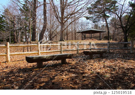 【青森県青森市】野木和公園のベンチと東屋 【青森県青森市】野木和公園のベンチと東屋 125019518