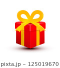 Red gift box with golden bow isolated on white background 125019670