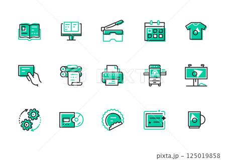 Printing and advertising - set of line design style icons 125019858