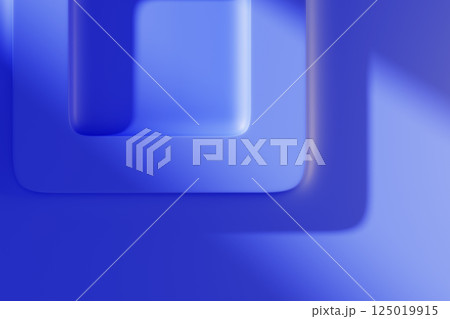 Abstract blue 3d background with square frame pattern on wall. Relief wallpaper with convex lines, light and shadow. Modern architecture geometric design. Render digital technology. 3D illustration 125019915