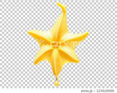 Splash of starfruit yellow milk isolated on transparent background A bright, yellow splash of milk, reminiscent of the star-shaped fruit 125020000