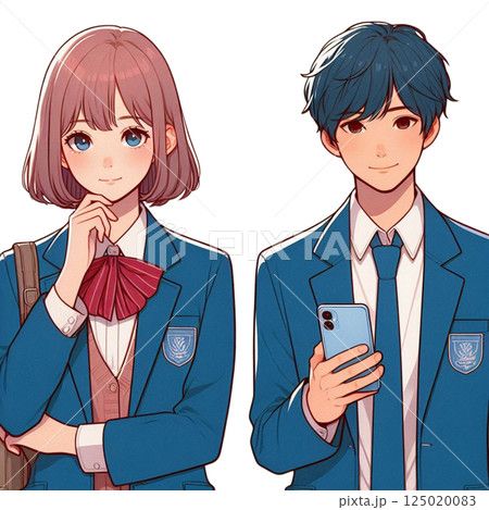 スマホを使う学生男女 スマホを使う学生男女 125020083
