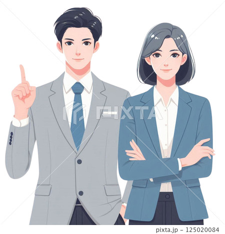 指差しするスーツ姿の男女 125020084