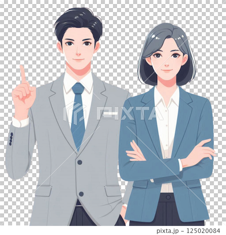 指差しするスーツ姿の男女 125020084