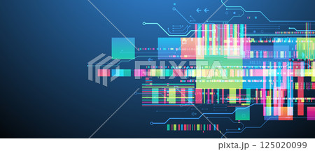 Technological background with colorful squares glowing on a blue gradient. 125020099