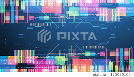 Technological background with colorful squares glowing on a blue gradient. 125020100