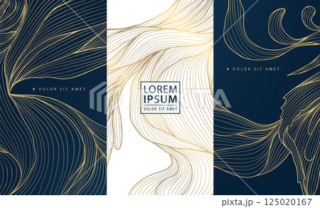 Vector set of gold luxury art deco backgrounds, nature fancy ornate pattern. Leaf floral wine, spa, beauty products, perfume, tea design. Vintage box elegant template. Vector set of gold luxury art deco backgrounds, nature fancy ornate pattern. Leaf floral wine, spa, beauty products, perfume, tea design. Vintage box elegant template. 125020167
