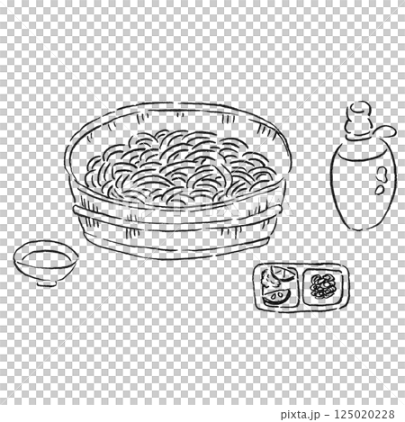 Tourism/Shikoku Tokushima Prefecture's specialty "Tarai Udon" _ Hand-drawn line drawing, monochrome illustration 125020228