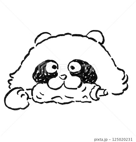 観光/四国徳島県の金長だぬきが竹ちくわを食べる様子＿たぬき＿手描き線画カットイラスト・モノクロ 125020231