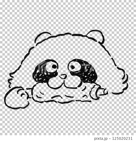 観光/四国徳島県の金長だぬきが竹ちくわを食べる様子＿たぬき＿手描き線画カットイラスト・モノクロ 125020231