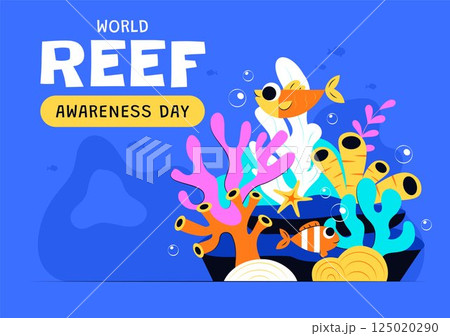World Reef Awareness Day Vector Illustration on June 1, Featuring Conservation Efforts in Maintaining Ocean Ecosystems in a Flat Style Background 125020290