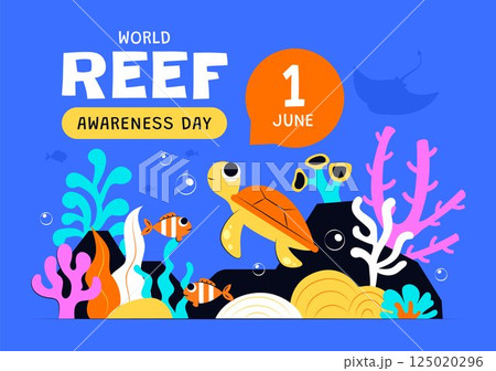 World Reef Awareness Day Vector Illustration on June 1, Featuring Conservation Efforts in Maintaining Ocean Ecosystems in a Flat Style Background World Reef Awareness Day Vector Illustration on June 1, Featuring Conservation Efforts in Maintaining Ocean Ecosystems in a Flat Style Background 125020296