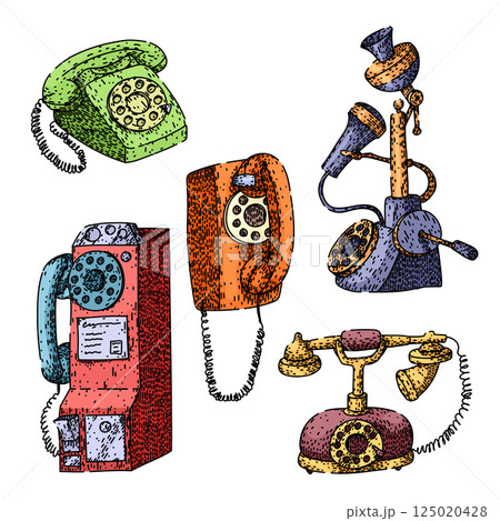 rotary telephone set sketch hand drawn vector 125020428