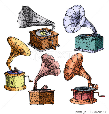 gramophone set sketch hand drawn vector 125020464