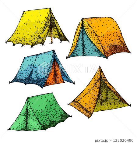 camping tent set sketch hand drawn vector camping tent set sketch hand drawn vector 125020490