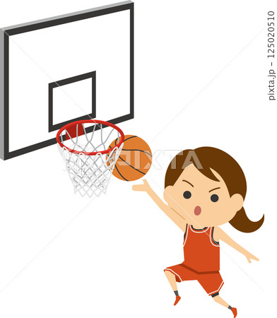 レイアップシュートをする女子バスケットボール選手のイメージイラスト レイアップシュートをする女子バスケットボール選手のイメージイラスト 125020510