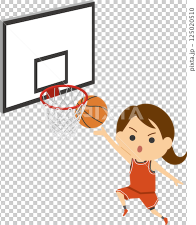 レイアップシュートをする女子バスケットボール選手のイメージイラスト レイアップシュートをする女子バスケットボール選手のイメージイラスト 125020510