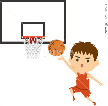 レイアップシュートをする男子バスケットボール選手のイメージイラスト 125020511